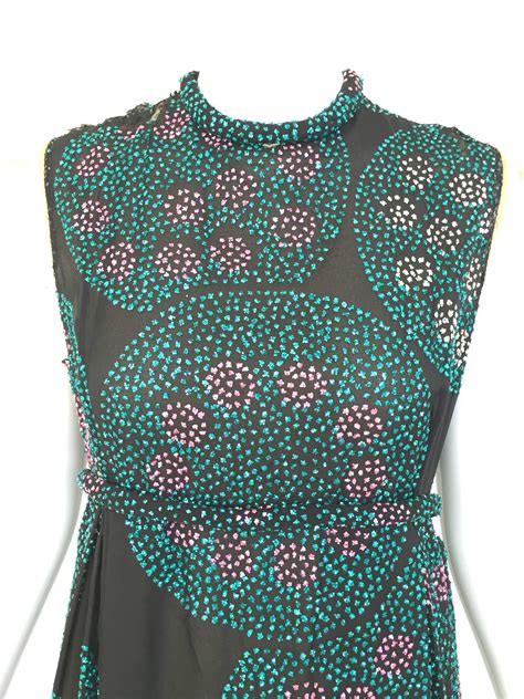 1970s CARDINALI Green and pink circle sequin gown .